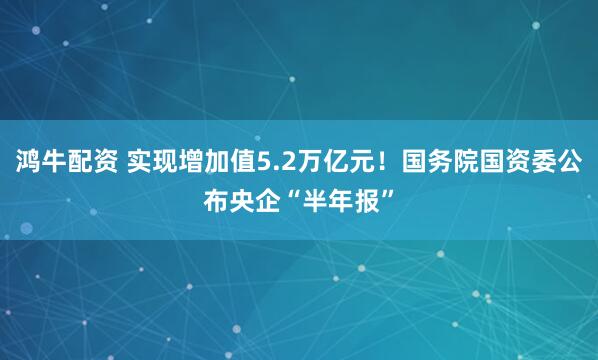 鸿牛配资 实现增加值5.2万亿元！国务院国资委公布央企“半年报”
