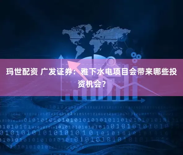 玛世配资 广发证券：雅下水电项目会带来哪些投资机会？